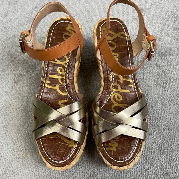 Sam Edelman Darline Platform Wedge Sandal Leather Woven Heel Size 9US - Picture 2 of 6